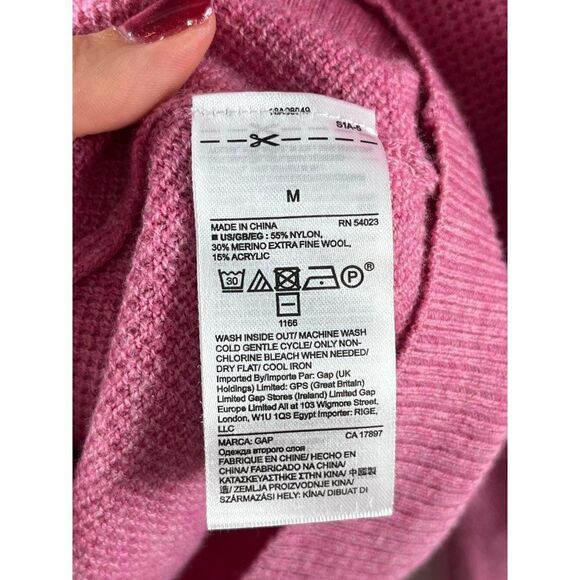 Gap Brooklyn V-Neck Wool Blend Textured Sweater Size Medium Pink Heather - Picture 6 of 7